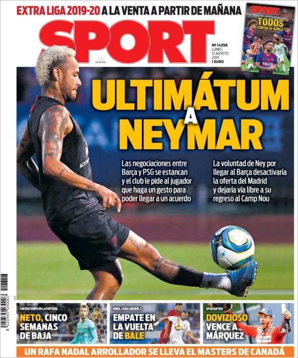 Portada SPORT lunes 12 de agosto de 2019