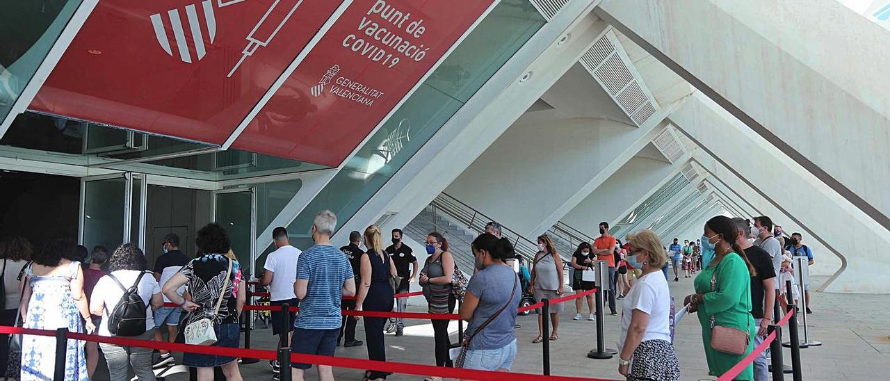 El Museo de les Ciències inicia la semana con miles de personas citadas para vacunar, ayer.  | JM LÓPEZ