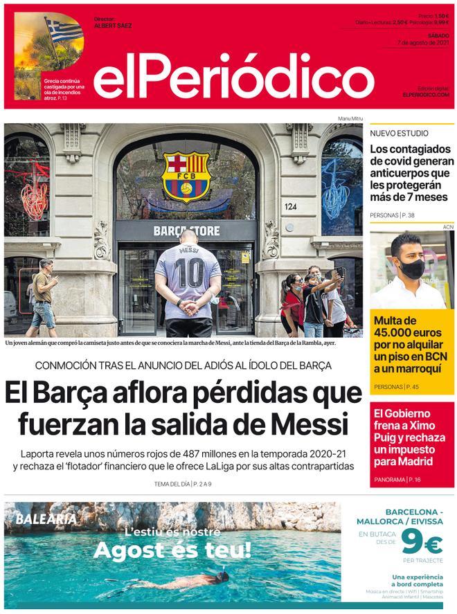 La portada d’EL PERIÓDICO del 7 d’agost del 2021