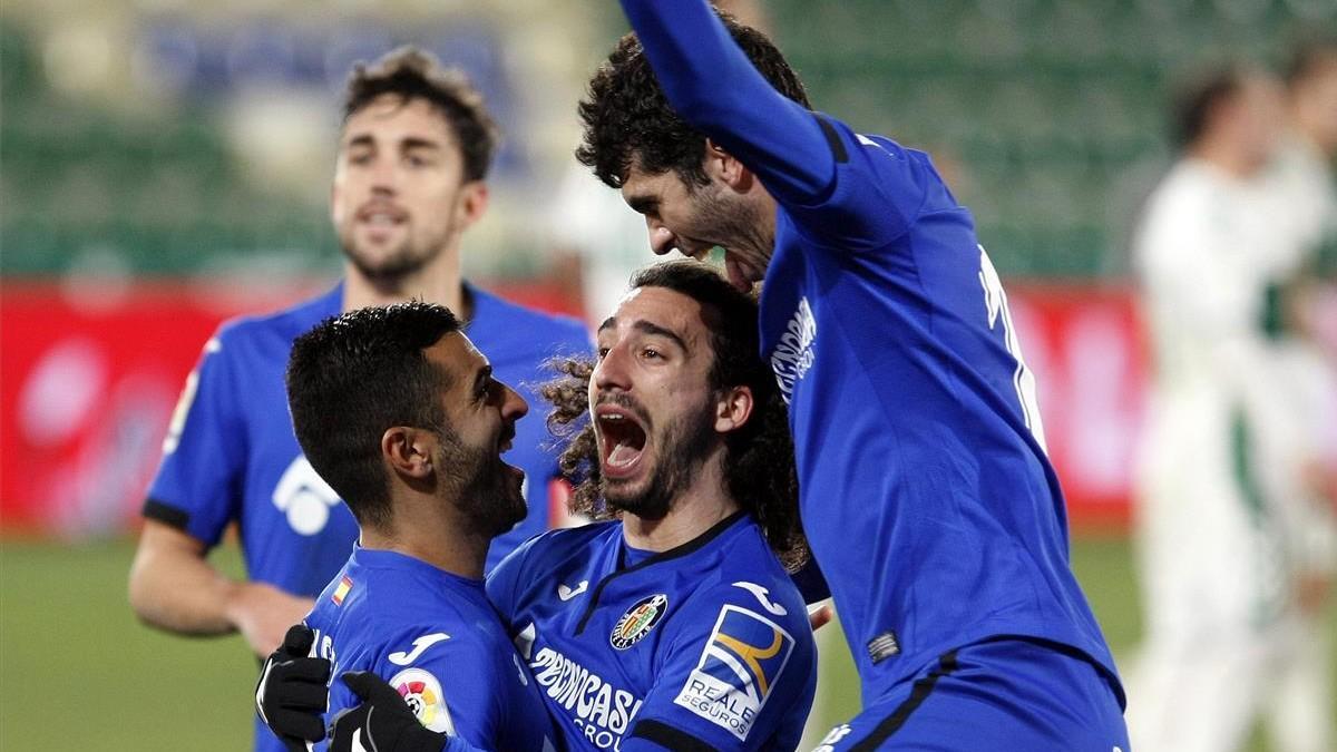 Cucurella, Ángel y Aleñá en el día de su debut con el Getafe.