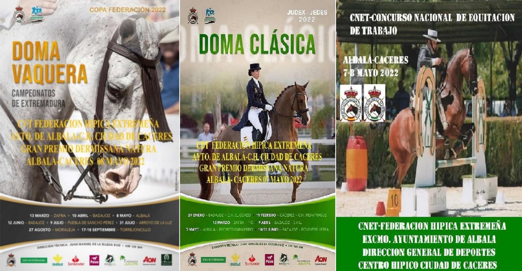 Carteles con las tres competiciones equinas este fin de semana en Albalá.