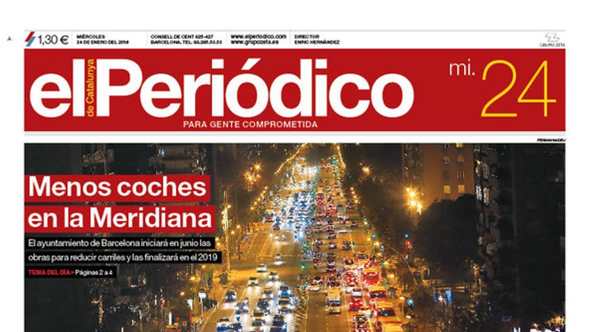 La portada de EL PERIÓDICO DE CATALUNYA del 23 de enero del 2018