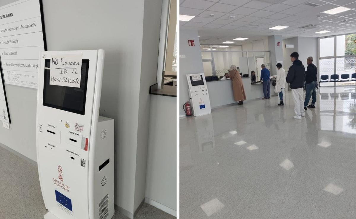 Usuarios del nuevo Centro de Salud del Rincón de Loix y máquina de citas fuera de servicio.