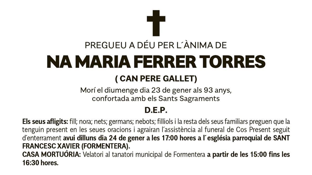 Esquela Maria Ferrer Torres