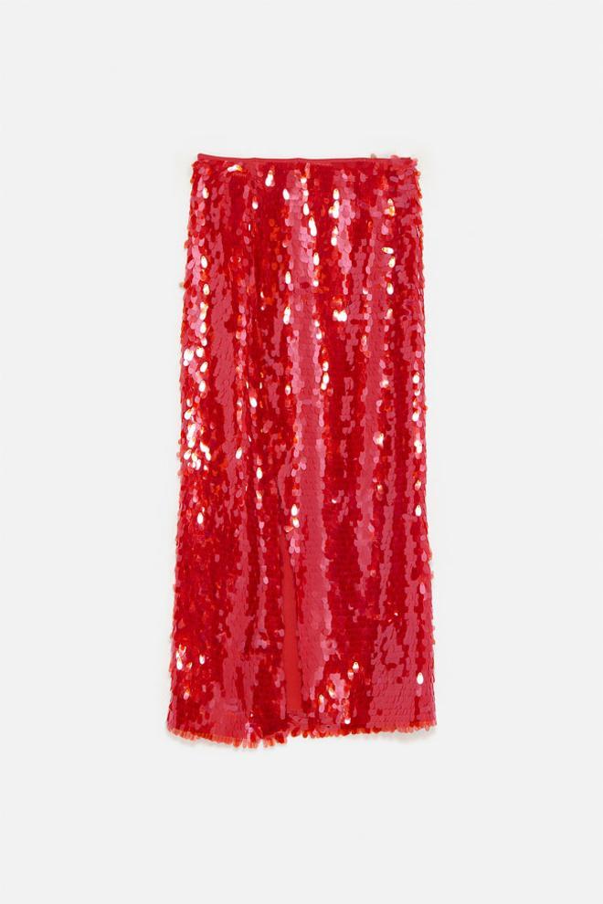 Falda de lentejuelas rojas de Zara