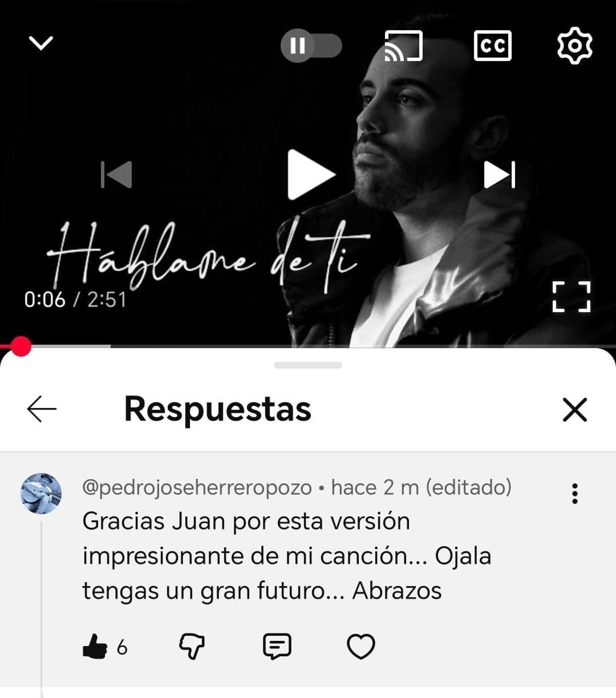Comentario de uno de los integrantes de Pecos en el video de Youtube de Juan Blas