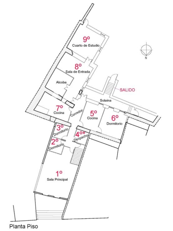 Plano de distribución de la primera planta de la casa rectoral