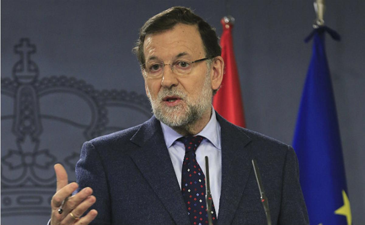 El President del Govern, Mariano Rajoy, en roda de premsa al Palau de la Moncloa.