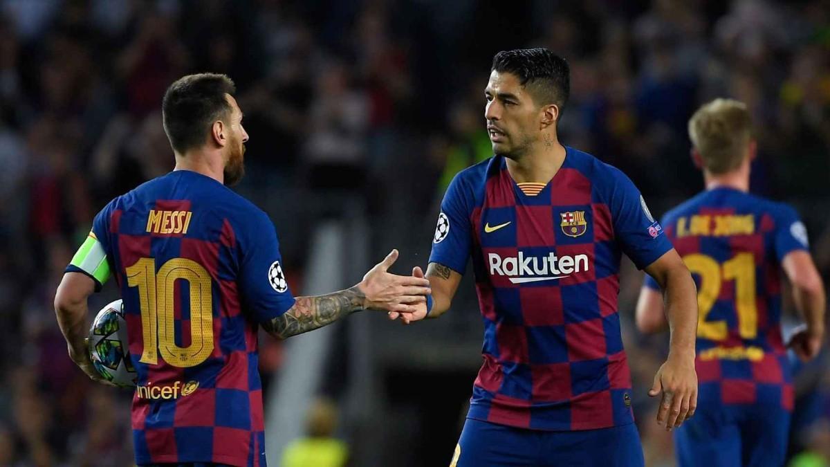 Messi y Luis Suárez celebran un gol del Barça
