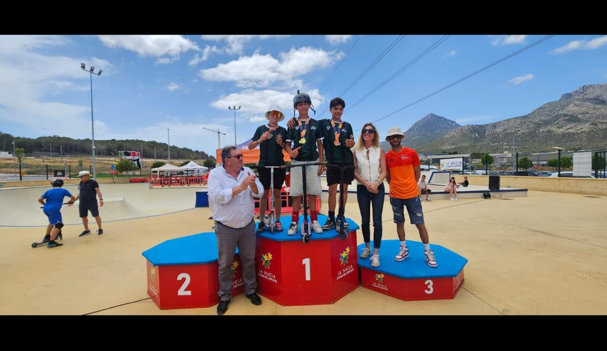Uno de los podios del Campeonato Autonómico de Scooter Freestyle en el Skate Park de “La Nucía, Ciudad del Deporte”.