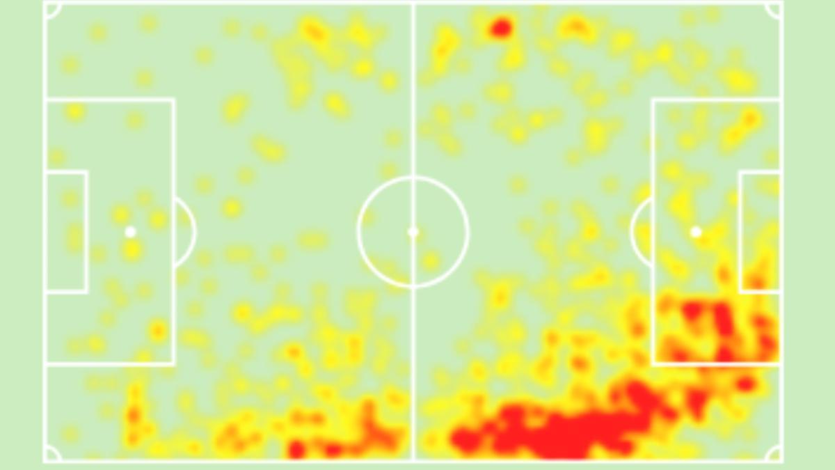 Mapa de calor de Noni Madueke en la Premier League 2024-25