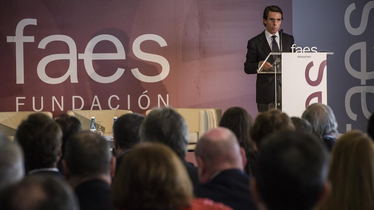 El expresidente José María Aznar, en un reciente acto de la fundación FAES