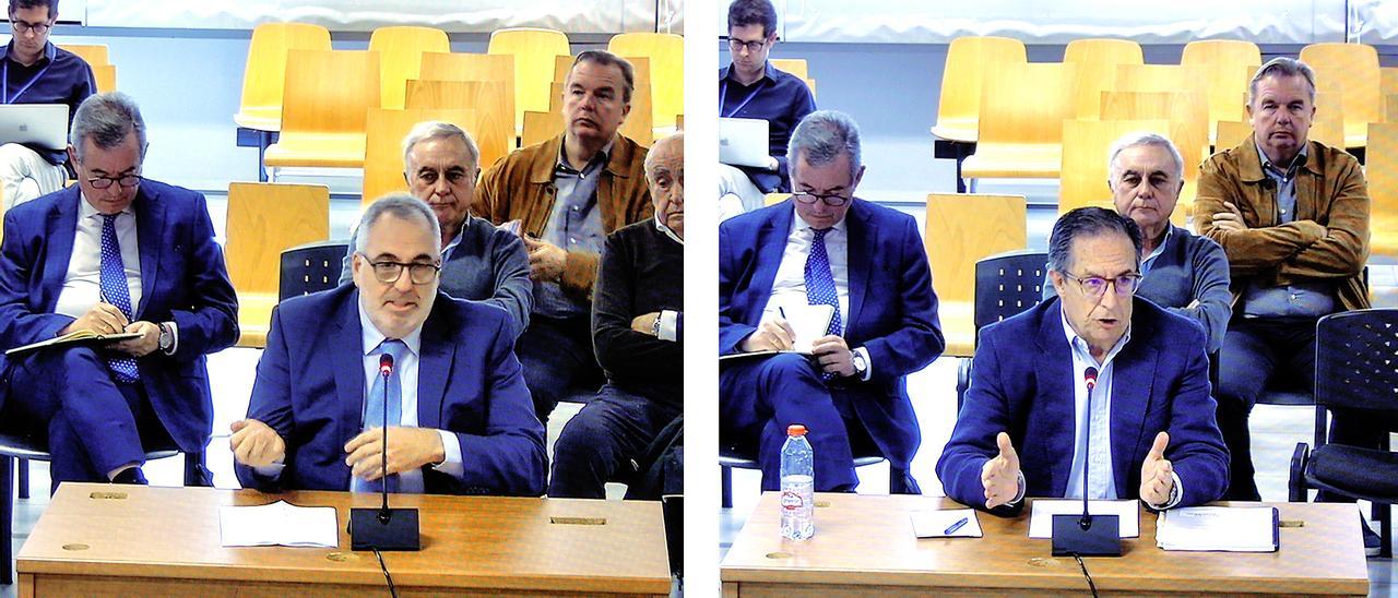 Vicente Cotino (izquierda) y el exjefe de gabinete de Zaplana, Juan Francisco García (derecha) declaran en la quinta sesión del juicio del caso Erial, celebrada ayer.