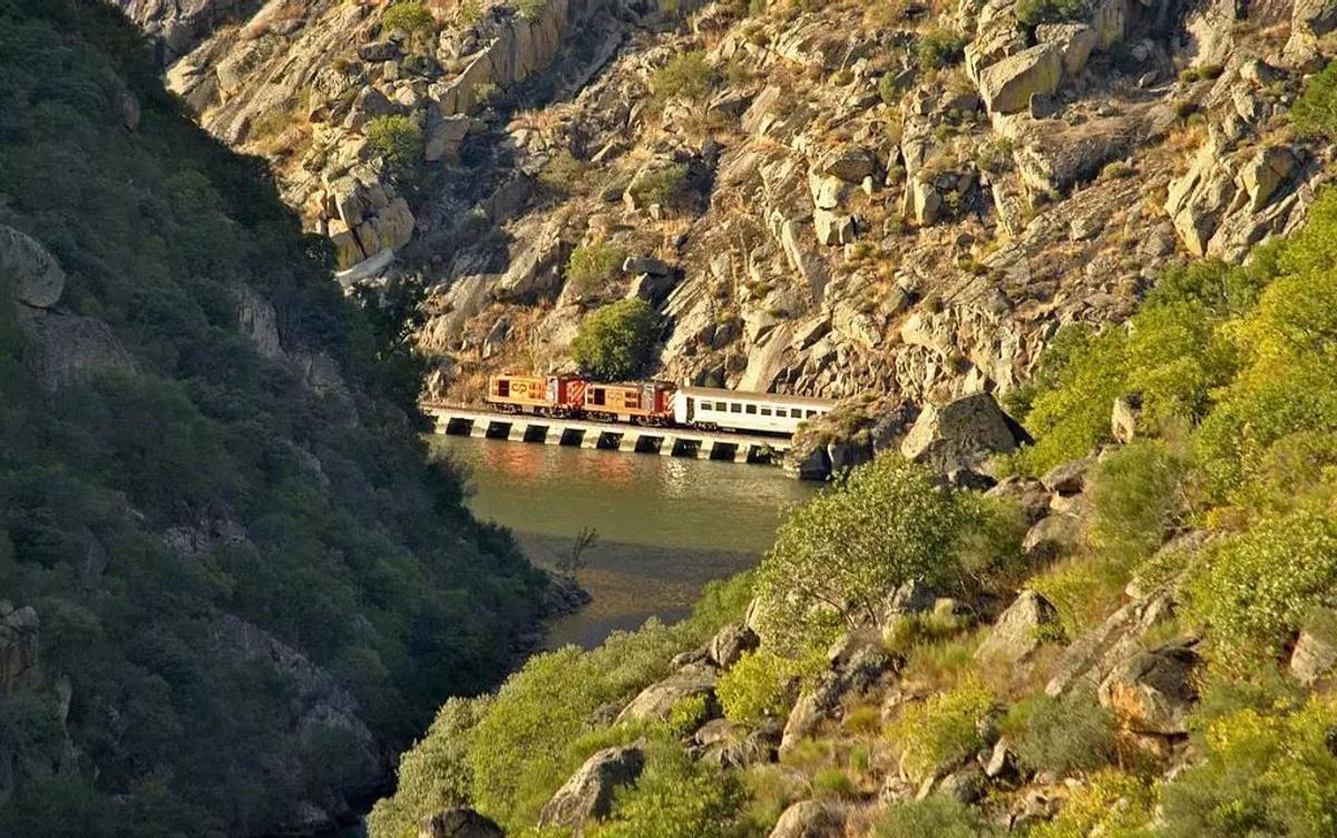 Un tren circula por la Linha do Douro.