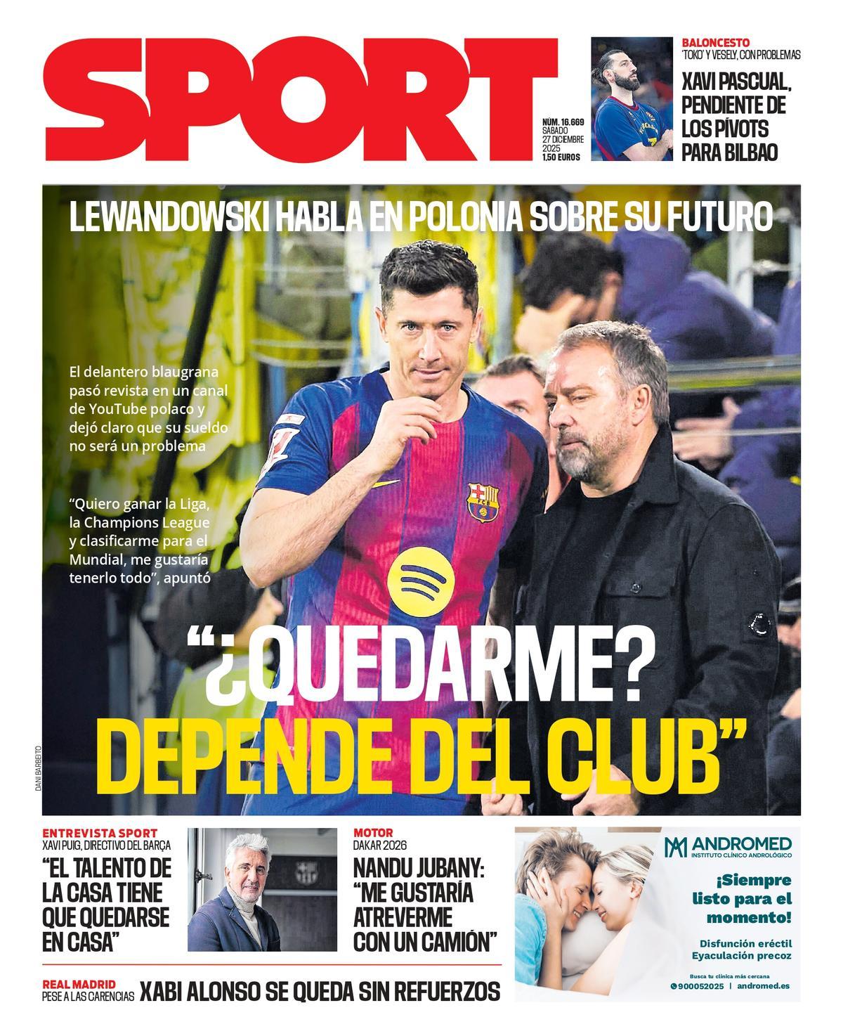 Esta es la portada de SPORT de hoy, sábado 27 de diciembre