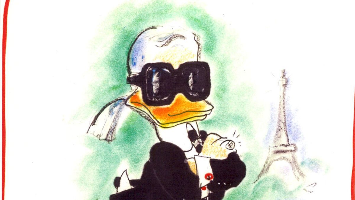 Ilustración del propio diseñador Karl Lagerfeld caracterizado como el Pato Donald (2004)