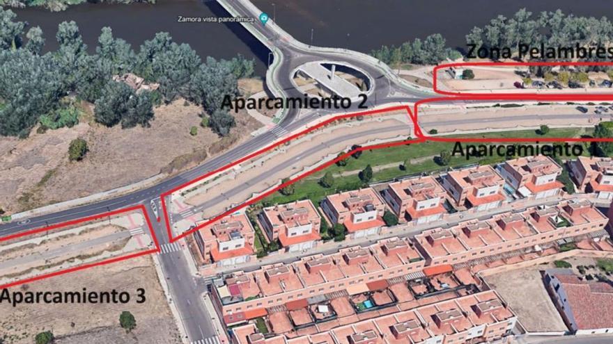 Vista aérea de las zonas en las que se habilitarán los aparcamientos disuasorios. | CEDIDA