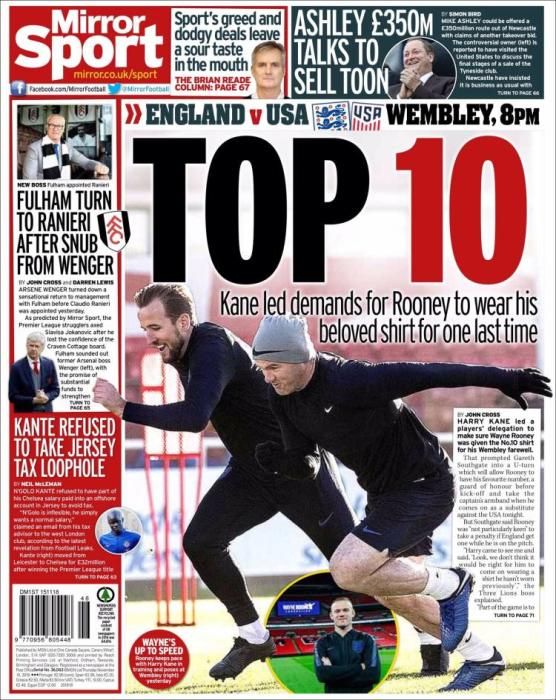 Portada MIRROR SPORT jueves 15 noviembre 2018