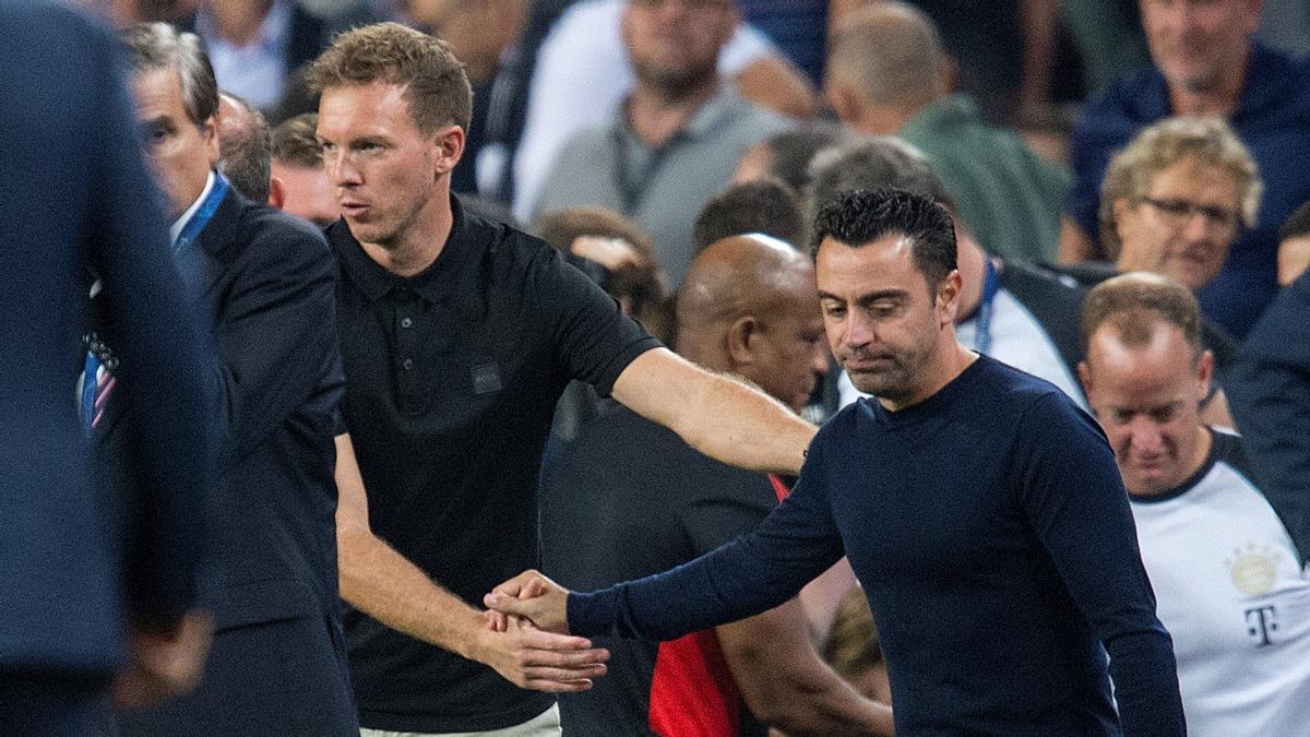 Nagelsmann y Xavi se despiden tras uno de los duelos entre el Bayern y el Barça.