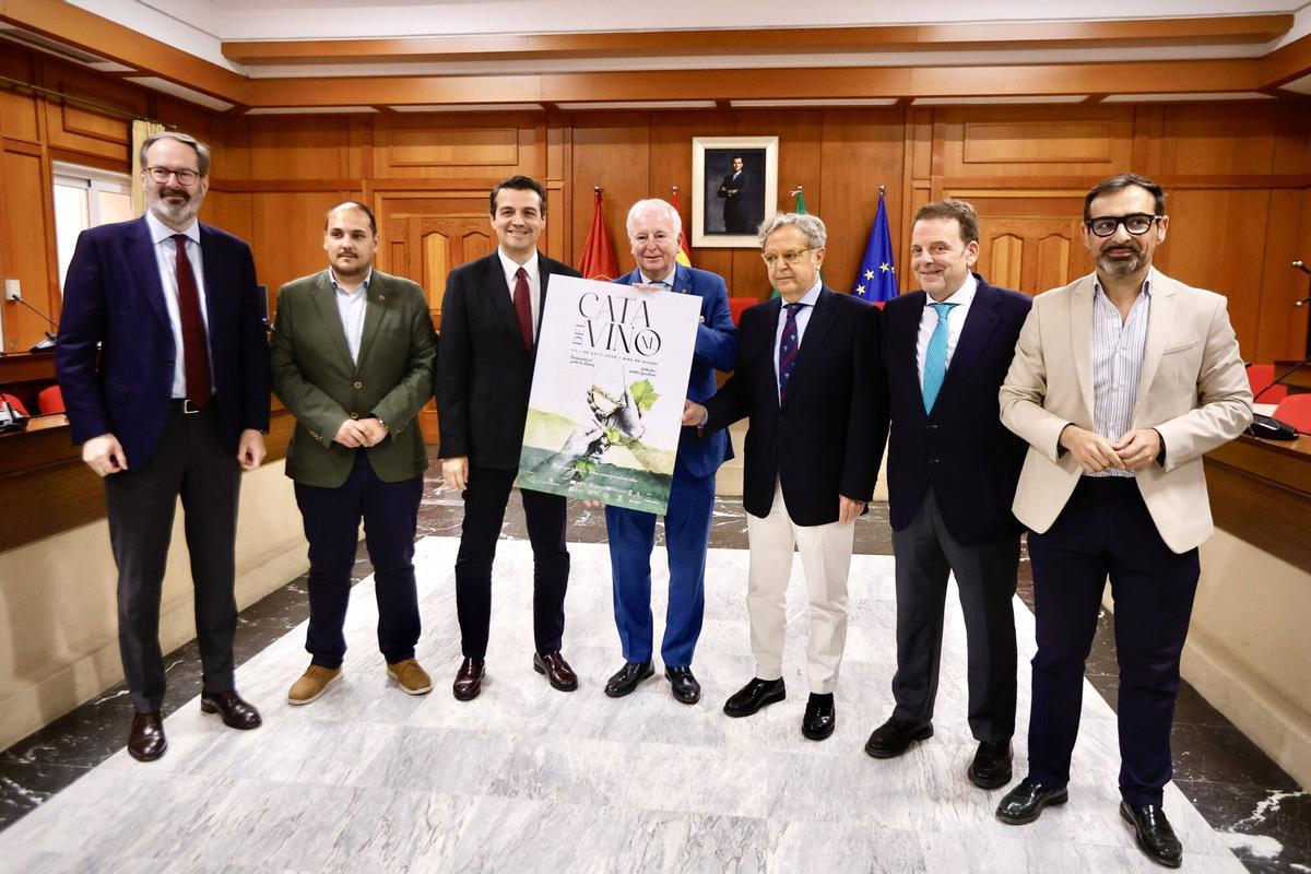 José María Bellido, Adolfo Molina, Salvador Fuentes y Javier Martín presentan el cartel de la Cata del Vino de Córdoba 2026.