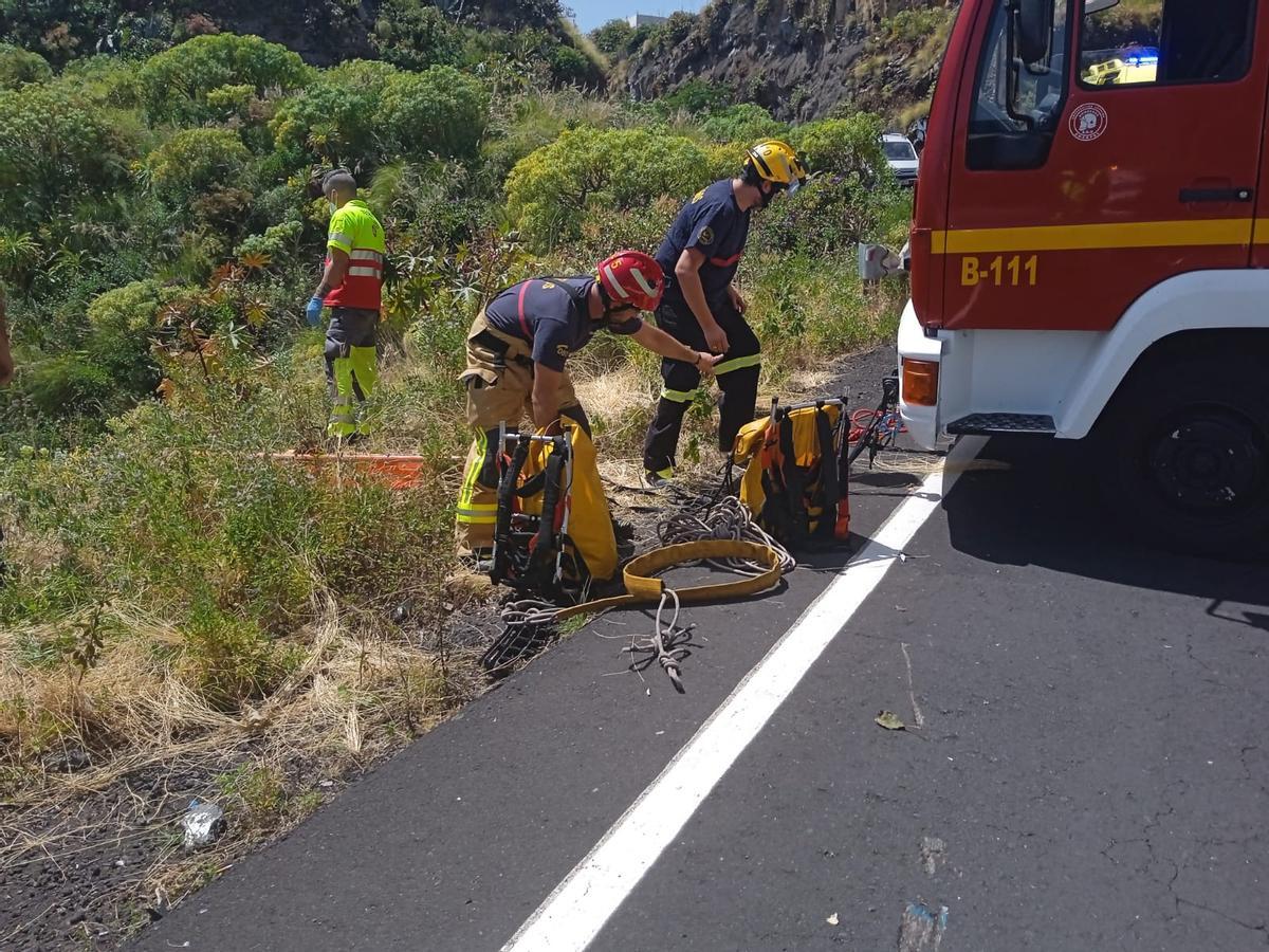 Los bomberos de La Palma durante el servicio.