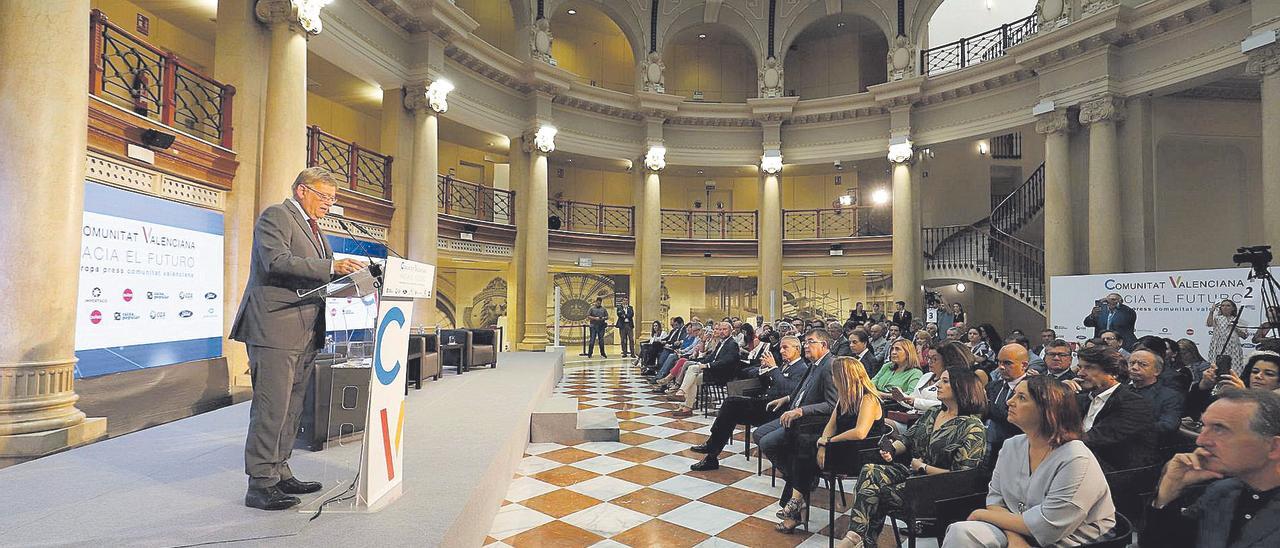 Ximo Puig, este miércoles, en el acto en el que asumió el retraso en el despliegue de renovables.