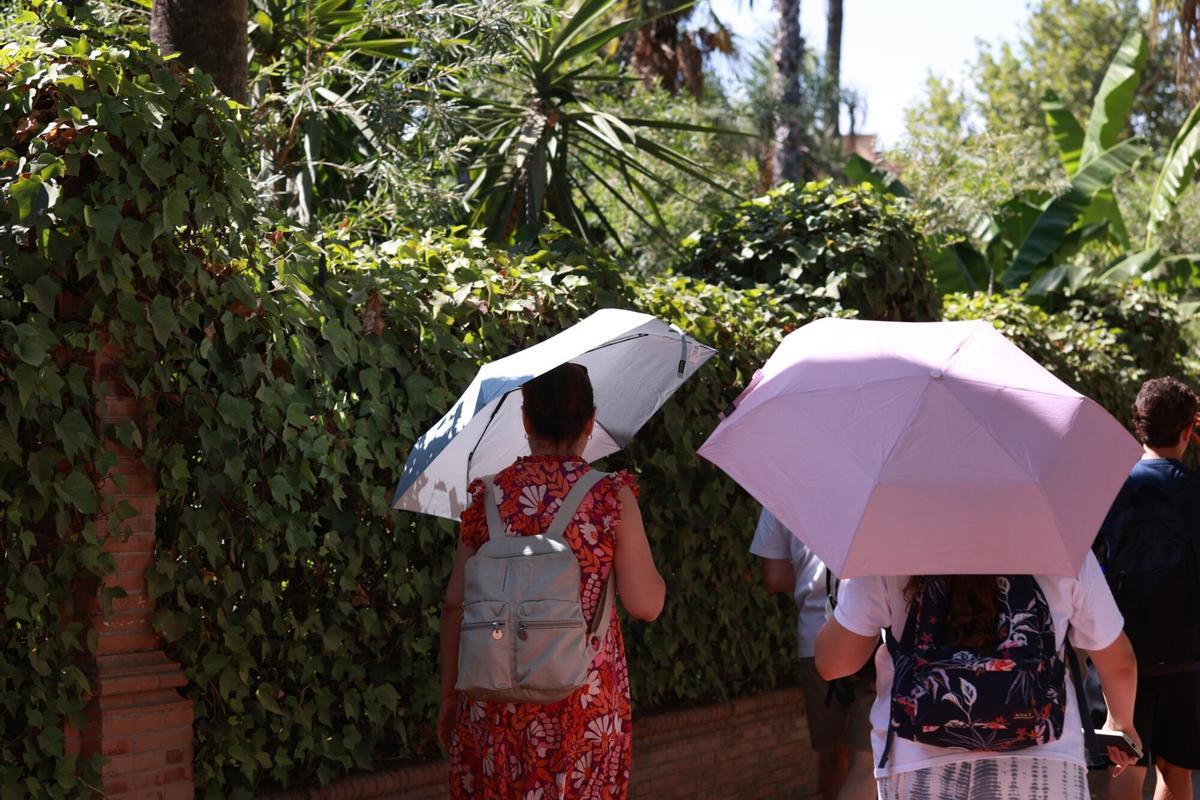 05/07/2026 Varias personas se refugian del sol con paraguas. A 05 de julio de 2026, en Sevilla (Andalucía, España). Andalucía se sitúa como la comunidad que registra las temperaturas más altas durante la segunda ola de calor del verano, declarada el pasado viernes. En la primera jornada de este episodio, Sevilla capital ha marcado la máxima de España con 42,9 grados, en una clasificación de las diez temperaturas más elevadas del país en la que siete corresponden a localidades andaluzas. SOCIEDAD Rocío Ruz - Europa Press