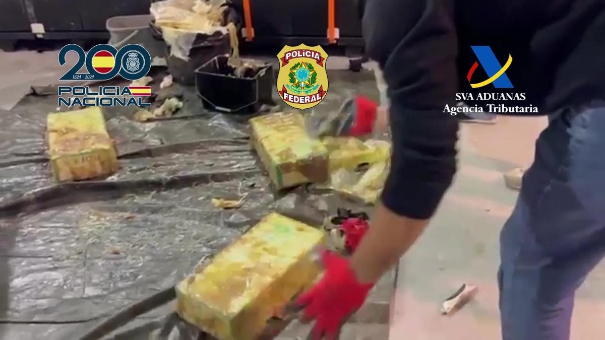 Piezas de mármol donde se ocultaba el alijo de cocaína.