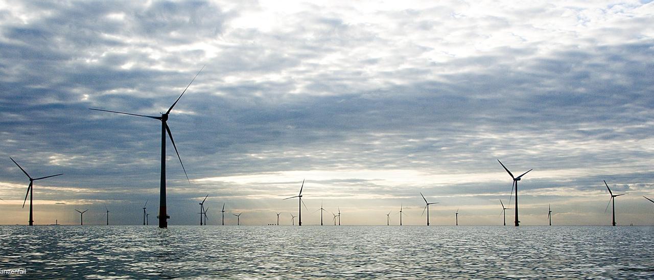 Parque eólico marino situado en aguas europeas.