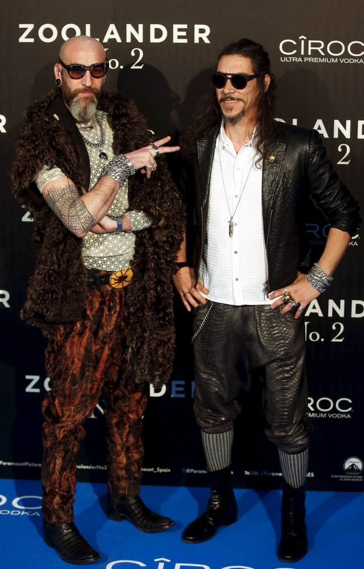 Spanish fashion designer Etxeberria and actor Oscar Jaenada pose during a photo call before the fan screening of the film "Zoolander 2" in Madrid, Spain