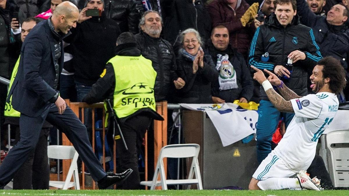 Zidane celebra un gol con Marcelo