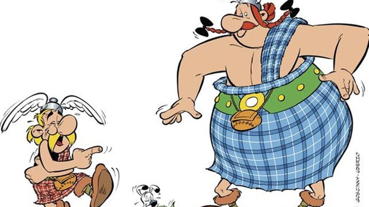 Astérix, Obélix y el perro Idefix, en la nueva aventura de los irreductibles galos, de Jean-Yves Ferri, que ha tomado el relevo de Goscinny y Uderzo.