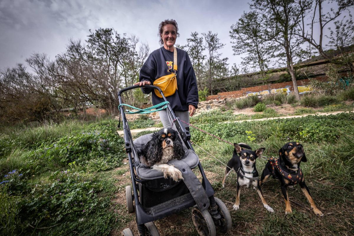 Ester llega a su chabola después de pasear a sus perros.