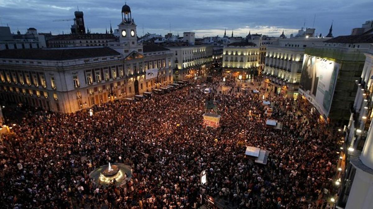 Concentración del 15-M en la Puerta del Sol, en mayo del 2011.