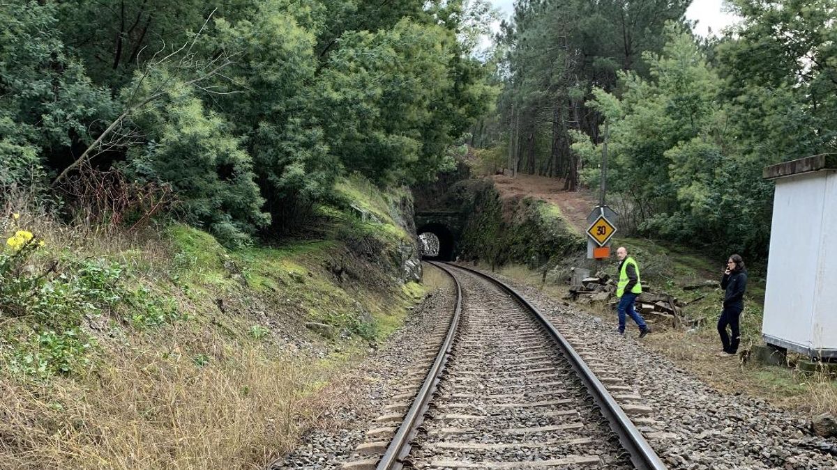 Línea de tren actual a su paso por Cesantes sin electrificar