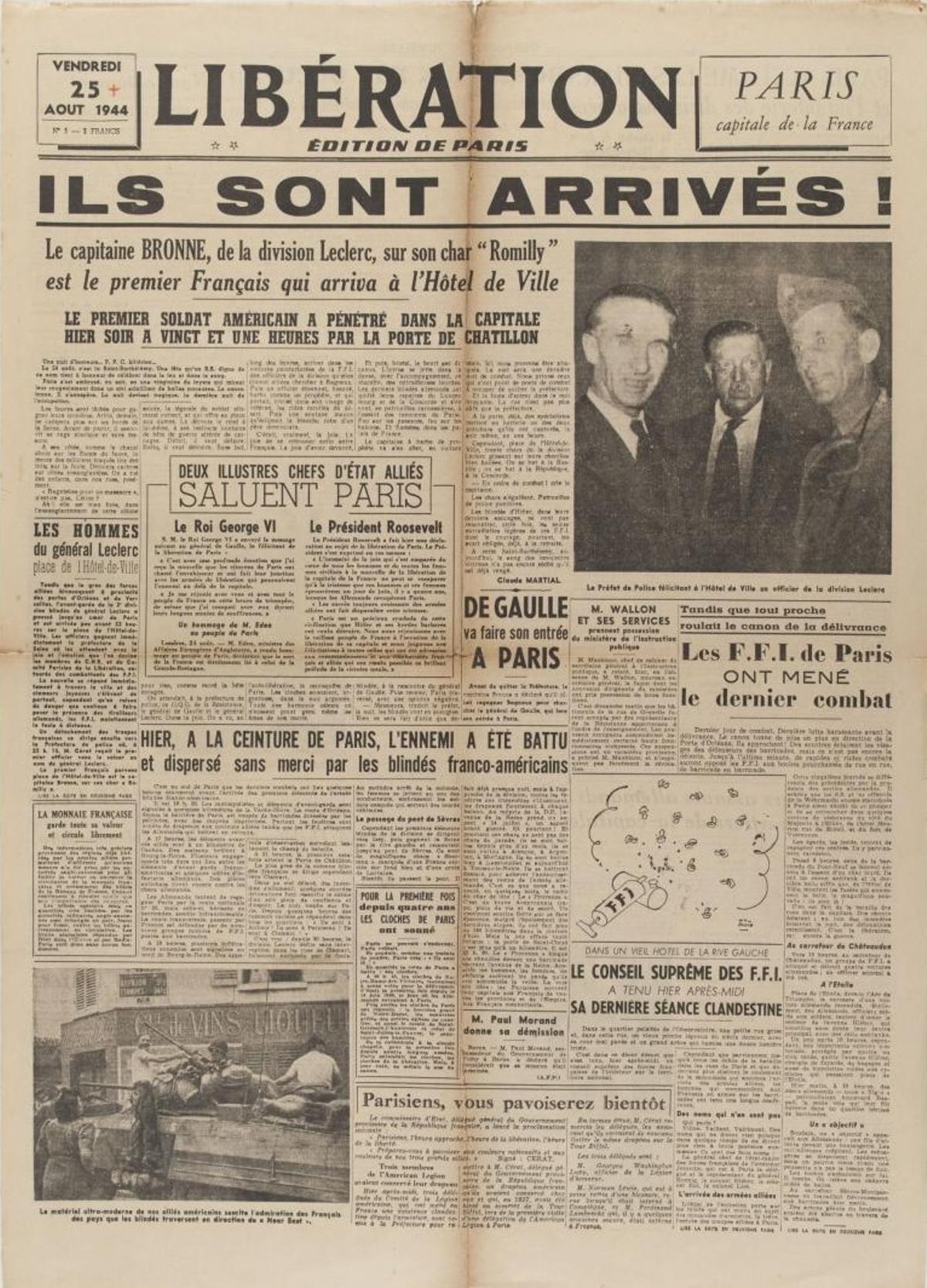 El líder de la resistencia francesa, Georges Bidault y Granell en la portada del diario Libération.