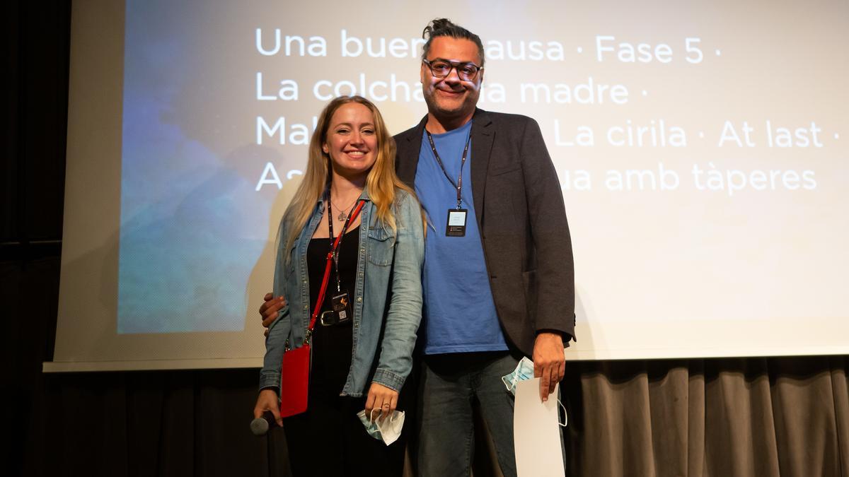 Helher Escribano, directora de Ibicine, con David Mataró