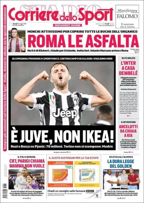 Portada CORRIERE jueves 31 de mayo de 2018