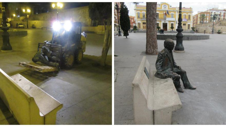 Cuatro menores derriban la escultura de Andrés Estellés una semana después del último ataque