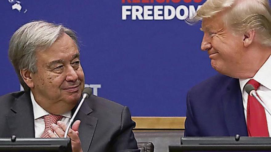 Trump, a la derecha, y Guterres, en la sede de la ONU. // Reuters