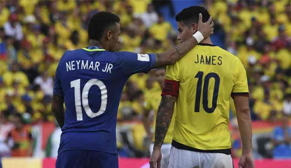 Neymar y James Rodríguez hablaron durante el partido