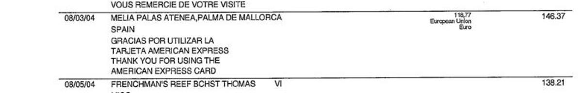 3. August 2004: Epstein zahlt im Meliá Palas Atenea mit seiner American Express.