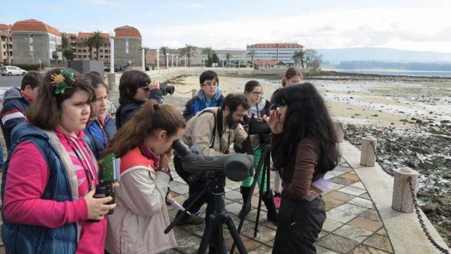 Niños de O Grove durante una jornada de observación de aves.  // Muñiz