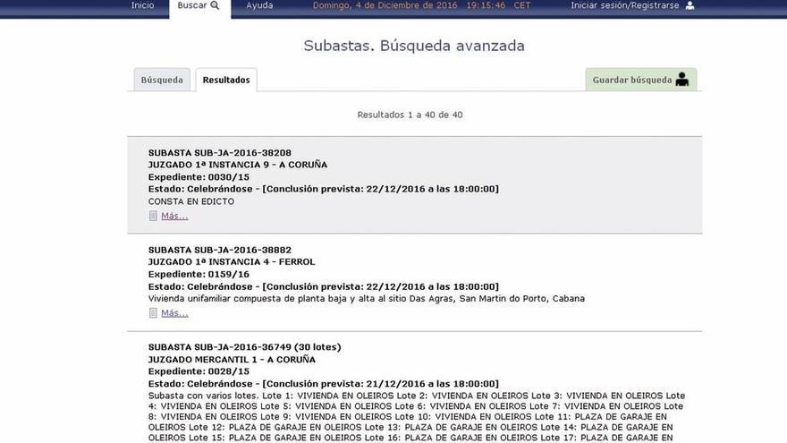 Portal de Subastas en el que se anuncian los procedimientos en la provincia de A Coruña.