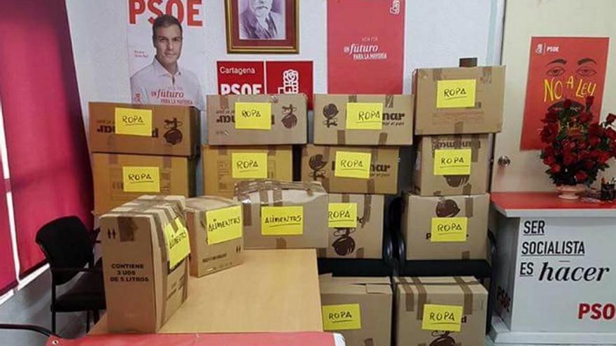 Algunas de las cajas de alimentos donadas.