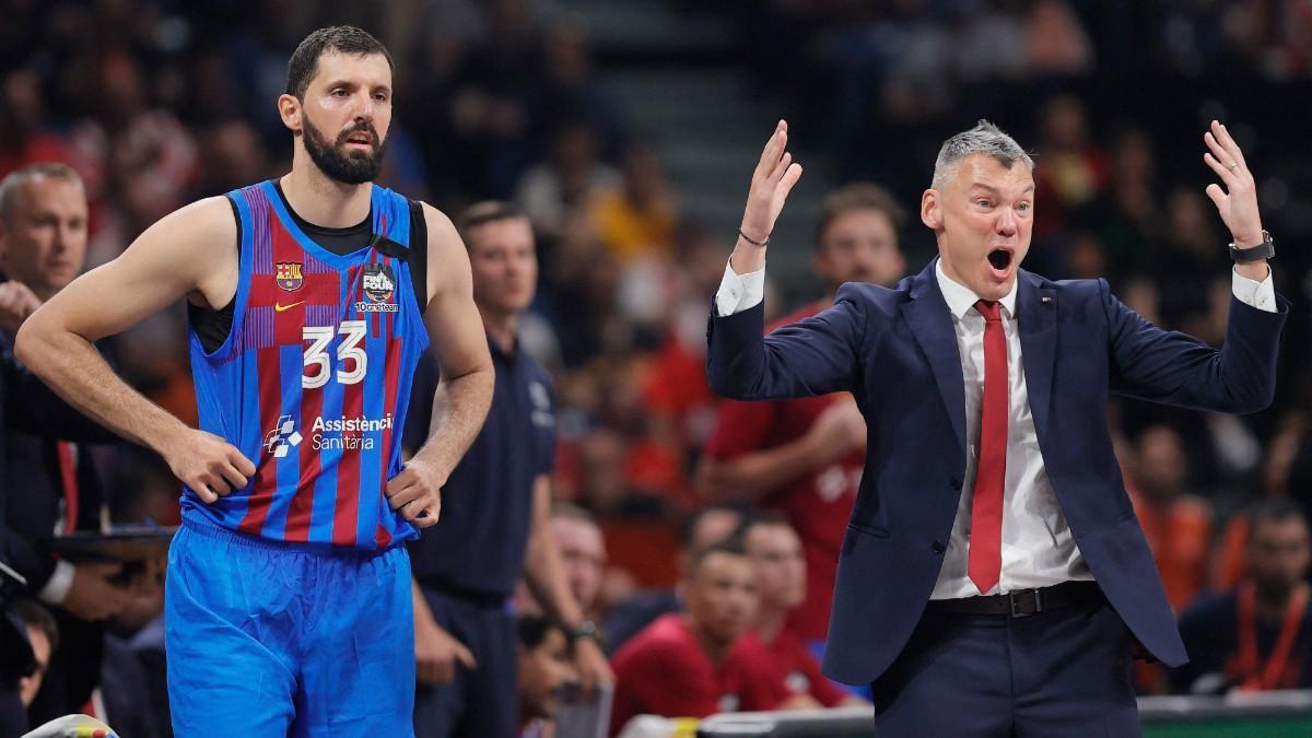 Nikola Mirotic y Saras Jasikevicius, en la Final Four de la Euroliga de 2022