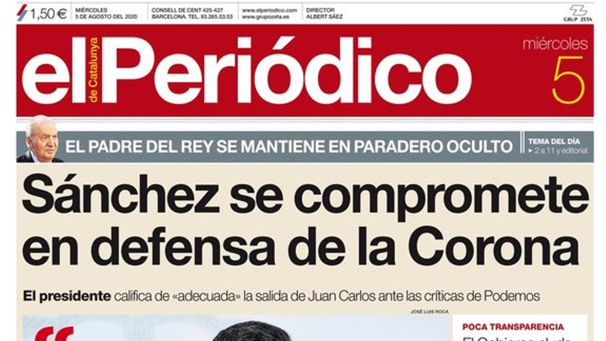 La portada de EL PERIÓDICO del 5 de agosto del 2020