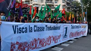 Manifestación unitaria del sindicalismo alternativo para el Primero de Mayo, en el Passeig de Gràcia de Barcelona.		