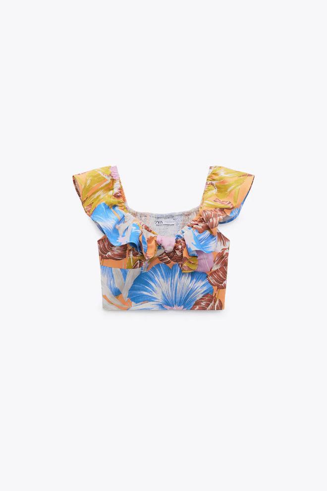 Top cropped estampado tropical de Zara