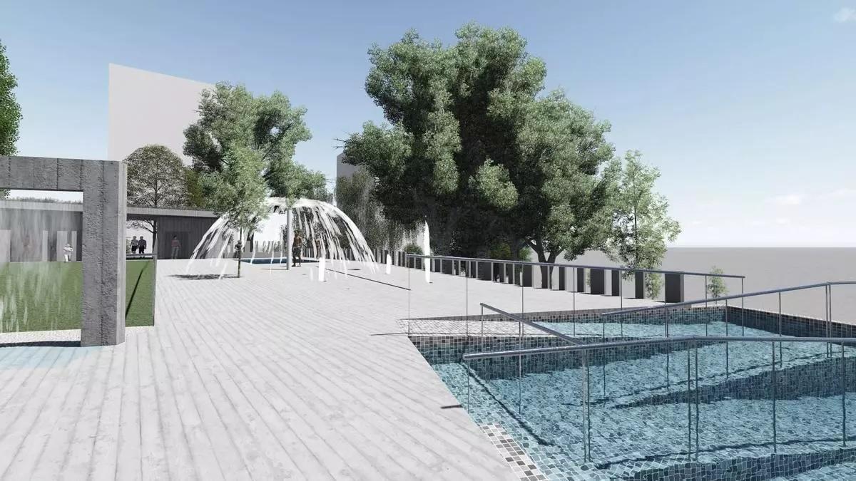 Recreación sobre cómo será el acceso a la piscina de adultos y la parte de chorros.